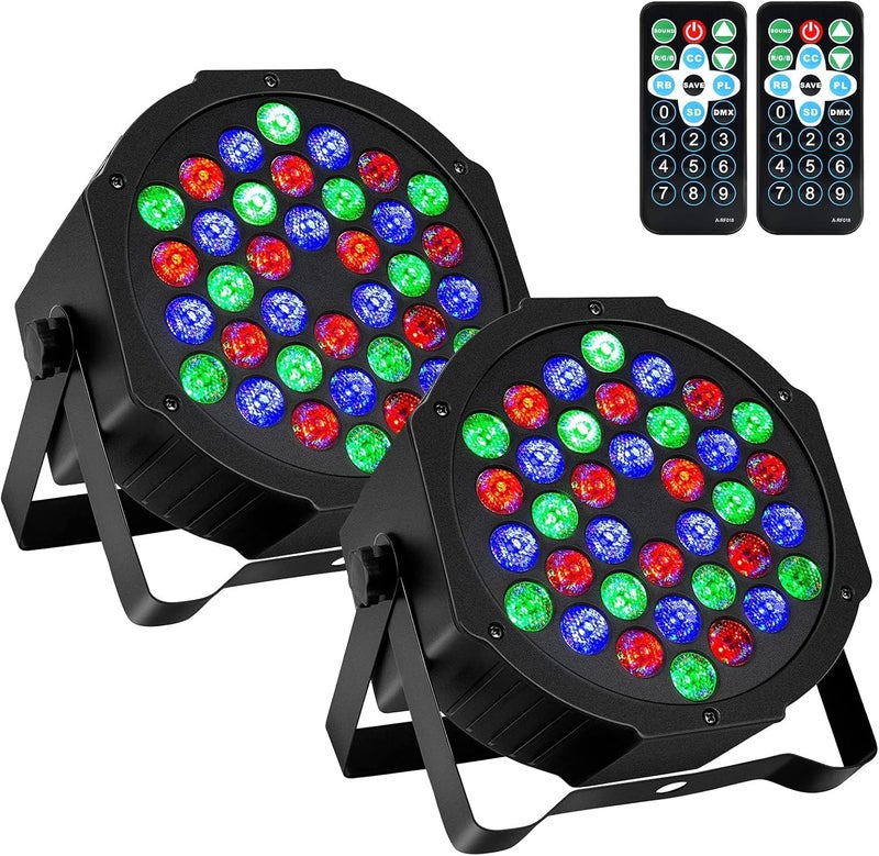 Litake DJ Par Lights, RGB 36 LED Stage Lights Sound Activated,Remote & DMX Controlled LED Uplights,7 Modes Uplighting for Dance Party Church Wedding Birthday Holiday Music Show-2 Pack - Image 1
